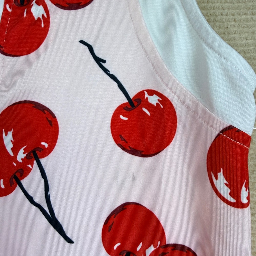 Jofit Womens Pink Cherry Print Sleeveless Golf Polo Top Size XS - Picture 2 of 11